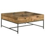 STEPHIE 4-DRAWER SQUARE GLASS TOP COFFEE TABLE HONEY BROWN