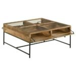 STEPHIE 4-DRAWER SQUARE GLASS TOP COFFEE TABLE HONEY BROWN - Image 3