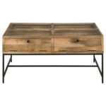 STEPHIE 4-DRAWER SQUARE GLASS TOP COFFEE TABLE HONEY BROWN - Image 4