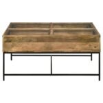 STEPHIE 4-DRAWER SQUARE GLASS TOP COFFEE TABLE HONEY BROWN - Image 6