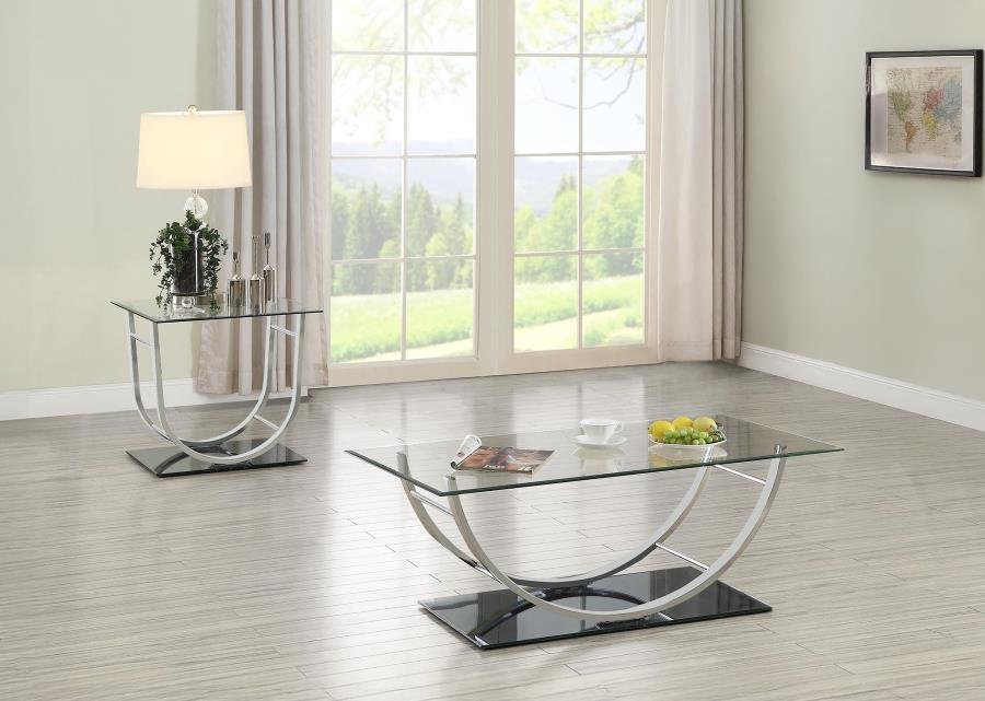 704988-S2_01x900.jpg DANVILLE 2-PIECE GLASS TOP COFFEE AND END TABLE SET CHROME - Image 1