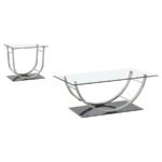 DANVILLE 2-PIECE GLASS TOP COFFEE AND END TABLE SET CHROME - Image 2