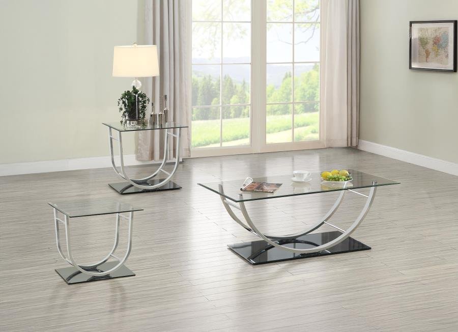 704988-S3_01x900.jpg DANVILLE 3-PIECE GLASS TOP COFFEE AND END TABLE SET CHROME - Image 1