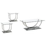 DANVILLE 3-PIECE GLASS TOP COFFEE AND END TABLE SET CHROME - Image 2