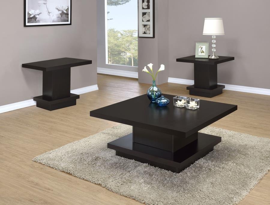705168-S3_01x900.jpg RESTON 3-PIECE SQUARE COFFEE AND END TABLE SET CAPPUCCINO - Image 1