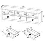 RUTLAND 78-INCH 3-DRAWER TV STAND MEDIA CONSOLE BLACK - Image 9