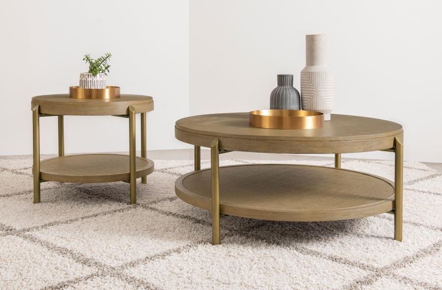 706188-S2_01x900.jpg ARINI 2-PIECE ROUND COFFEE AND END TABLE SET SAND WASH - Image 1