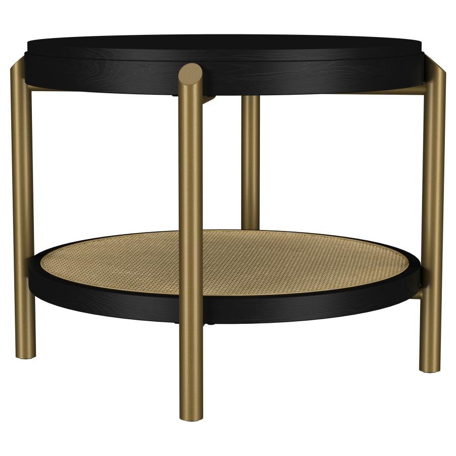706197_02x900.jpg ARINI ROUND END SIDE TABLE WITH STORAGE SHELF BLACK - Image 1