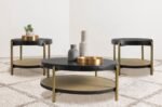 ARINI 3-PIECE ROUND COFFEE AND END TABLE SET BLACK