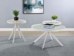 BRIGGS ROUND MARBLE PRINTED GLASS TOP END SIDE TABLE WHITE - Image 7
