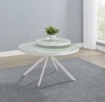 BRIGGS ROUND MARBLE PRINTED GLASS TOP COFFEE TABLE WHITE - Image 2