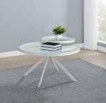 BRIGGS ROUND MARBLE PRINTED GLASS TOP COFFEE TABLE WHITE - Image 3