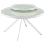 BRIGGS ROUND MARBLE PRINTED GLASS TOP COFFEE TABLE WHITE