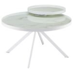 BRIGGS ROUND MARBLE PRINTED GLASS TOP COFFEE TABLE WHITE - Image 4