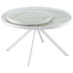 BRIGGS ROUND MARBLE PRINTED GLASS TOP COFFEE TABLE WHITE - Image 7