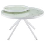 BRIGGS ROUND MARBLE PRINTED GLASS TOP COFFEE TABLE WHITE - Image 9