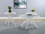 BRIGGS ROUND MARBLE PRINTED GLASS TOP COFFEE TABLE WHITE - Image 14