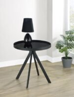BRIGGS ROUND MARBLE PRINTED GLASS TOP END TABLE BLACK - Image 2