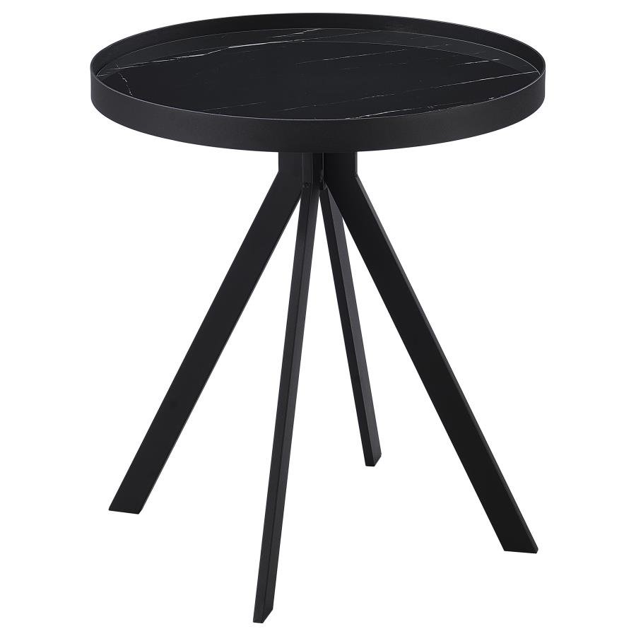 706267_02x900.jpg BRIGGS ROUND MARBLE PRINTED GLASS TOP END TABLE BLACK - Image 1