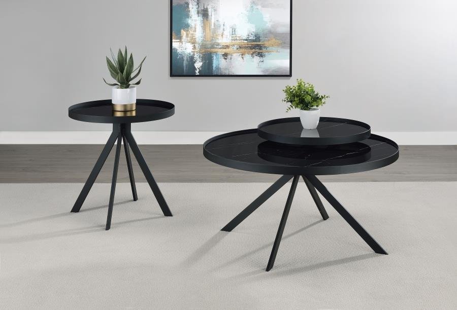 706268-S2_01x900.jpg BRIGGS 2-PIECE ROUND COFFEE AND END TABLE SET BLACK - Image 1