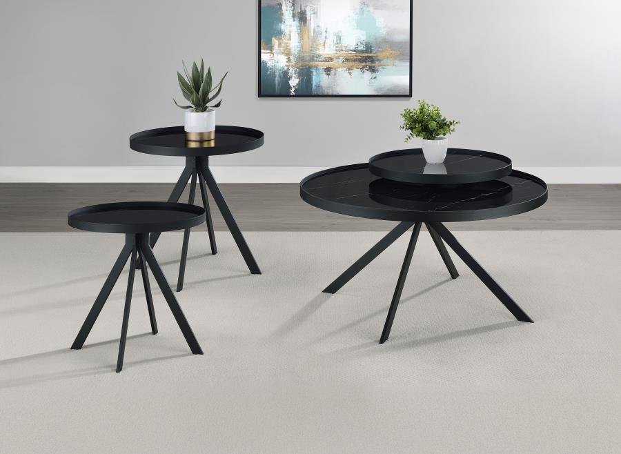 706268-S3_01x900.jpg BRIGGS 3-PIECE ROUND COFFEE AND END TABLE SET BLACK - Image 1