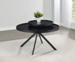 BRIGGS ROUND MARBLE PRINTED GLASS TOP COFFEE TABLE BLACK - Image 2