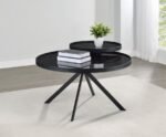 BRIGGS ROUND MARBLE PRINTED GLASS TOP COFFEE TABLE BLACK - Image 3