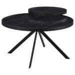 BRIGGS ROUND MARBLE PRINTED GLASS TOP COFFEE TABLE BLACK - Image 4
