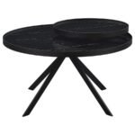 BRIGGS ROUND MARBLE PRINTED GLASS TOP COFFEE TABLE BLACK - Image 5
