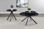 BRIGGS ROUND MARBLE PRINTED GLASS TOP COFFEE TABLE BLACK - Image 12
