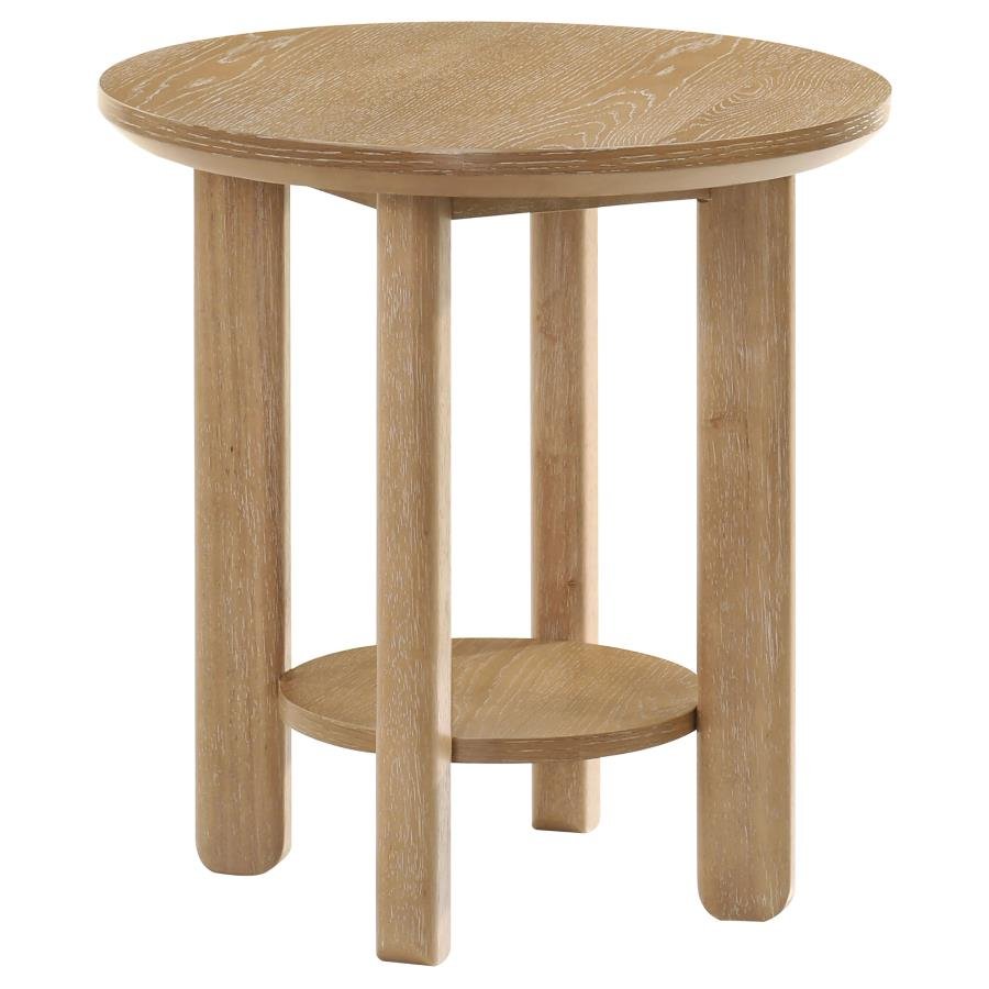 706297_02x900.jpg OTTOWA ROUND WOOD SIDE END TABLE WITH SHELF LIGHT OAK - Image 1