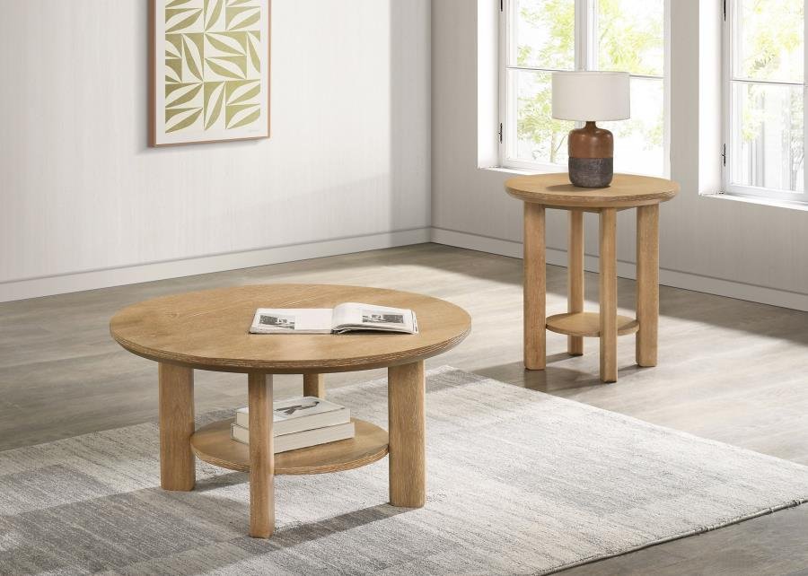 706298-S2_01x900.jpg OTTOWA 2-PIECE ROUND WOOD COFFEE TABLE SET LIGHT OAK - Image 1