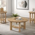OTTOWA 3-PIECE ROUND WOOD COFFEE TABLE SET LIGHT OAK