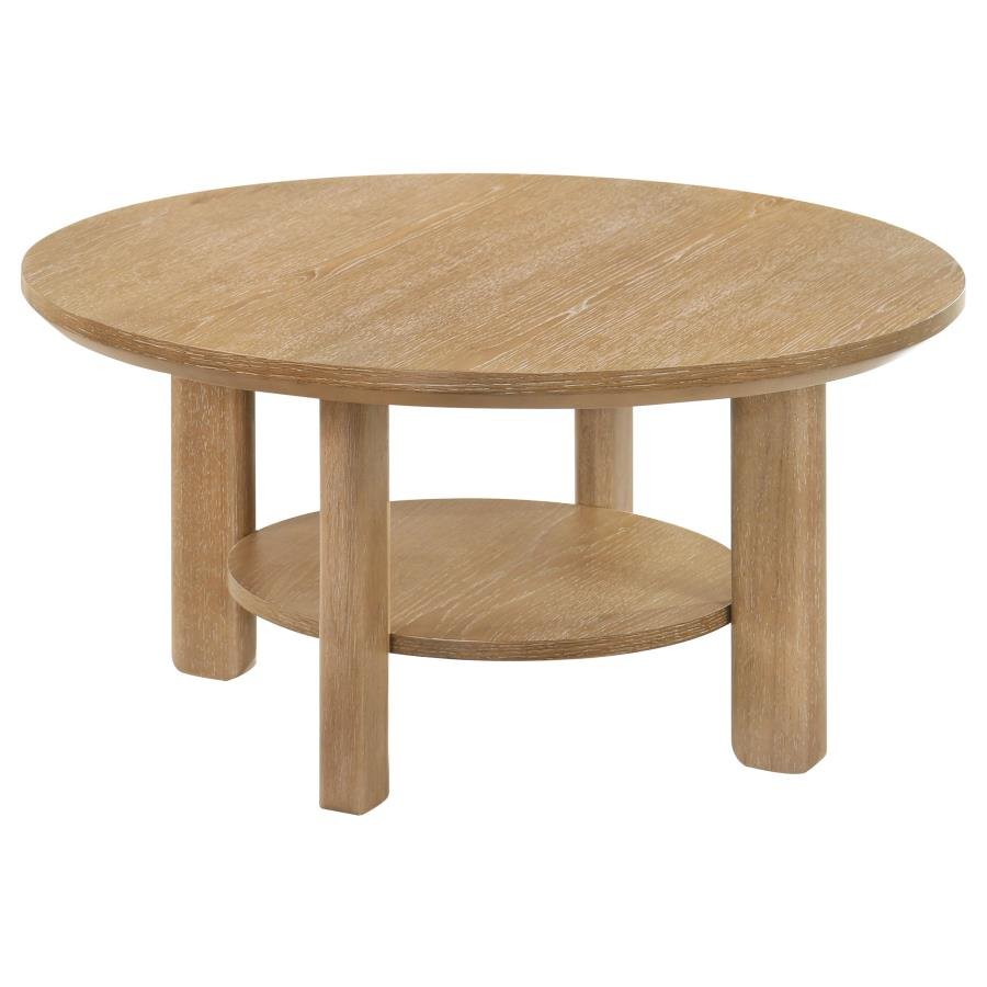706298_02x900.jpg OTTOWA 36-INCH ROUND WOOD COCKTAIL COFFEE TABLE LIGHT OAK - Image 1