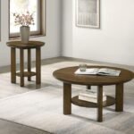 OTTOWA 2-PIECE ROUND WOOD COFFEE TABLE SET BROWN