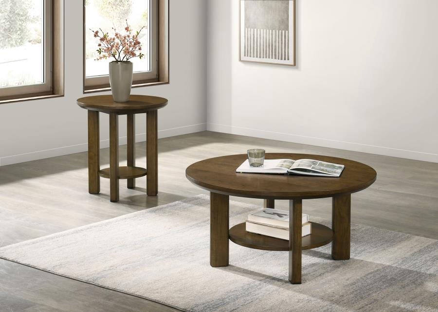 706308-S2_01x900.jpg OTTOWA 2-PIECE ROUND WOOD COFFEE TABLE SET BROWN - Image 1
