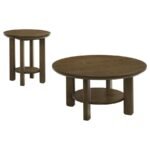 OTTOWA 2-PIECE ROUND WOOD COFFEE TABLE SET BROWN - Image 2