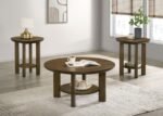 OTTOWA 3-PIECE ROUND WOOD COFFEE TABLE SET BROWN