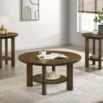 OTTOWA 3-PIECE ROUND WOOD COFFEE TABLE SET BROWN