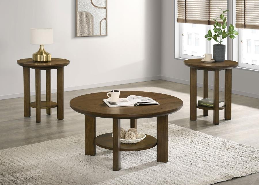 706308-S3_01x900.jpg OTTOWA 3-PIECE ROUND WOOD COFFEE TABLE SET BROWN - Image 1