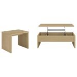 CANOGA 2-PIECE LIFT TOP COCKTAIL COFFEE TABLE SET LIGHT OAK - Image 2