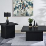 DEVAR 2-PIECE SQUARE COCKTAIL COFFEE END TABLE SET BLACK