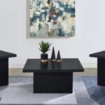 DEVAR 3-PIECE SQUARE COCKTAIL COFFEE END TABLE SET BLACK