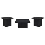 DEVAR 3-PIECE SQUARE COCKTAIL COFFEE END TABLE SET BLACK - Image 2