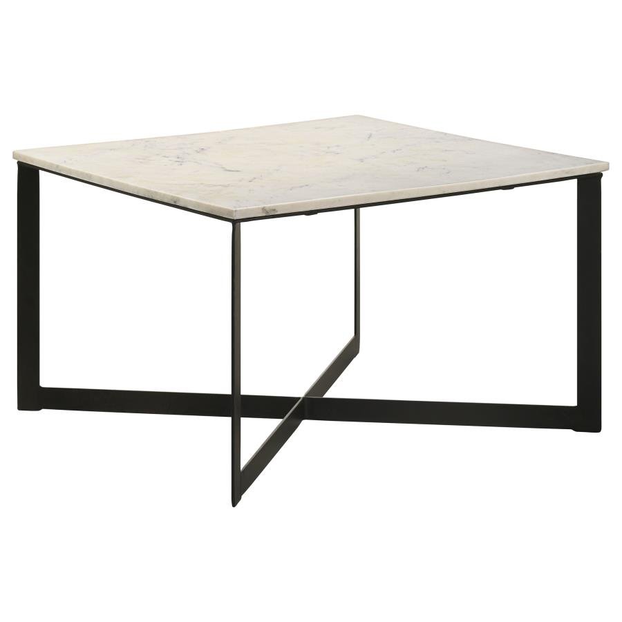 707698_02x900.jpg TOBIN SQUARE MARBLE TOP COFFEE TABLE WHITE AND BLACK - Image 1