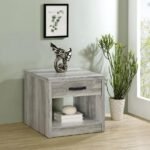 FELIX 1-DRAWER ENGINEERED WOOD SIDE END TABLE GREY DRIFTWOOD - Image 2