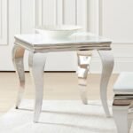 CARONE SQUARE GLASS TOP END SIDE TABLE WHITE AND CHROME - Image 2