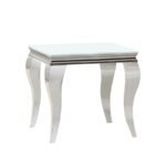 CARONE SQUARE GLASS TOP END SIDE TABLE WHITE AND CHROME