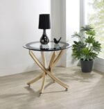BROOKE ROUND GLASS TOP SIDE END TABLE METAL BASE BRASS - Image 2