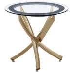 BROOKE ROUND GLASS TOP SIDE END TABLE METAL BASE BRASS